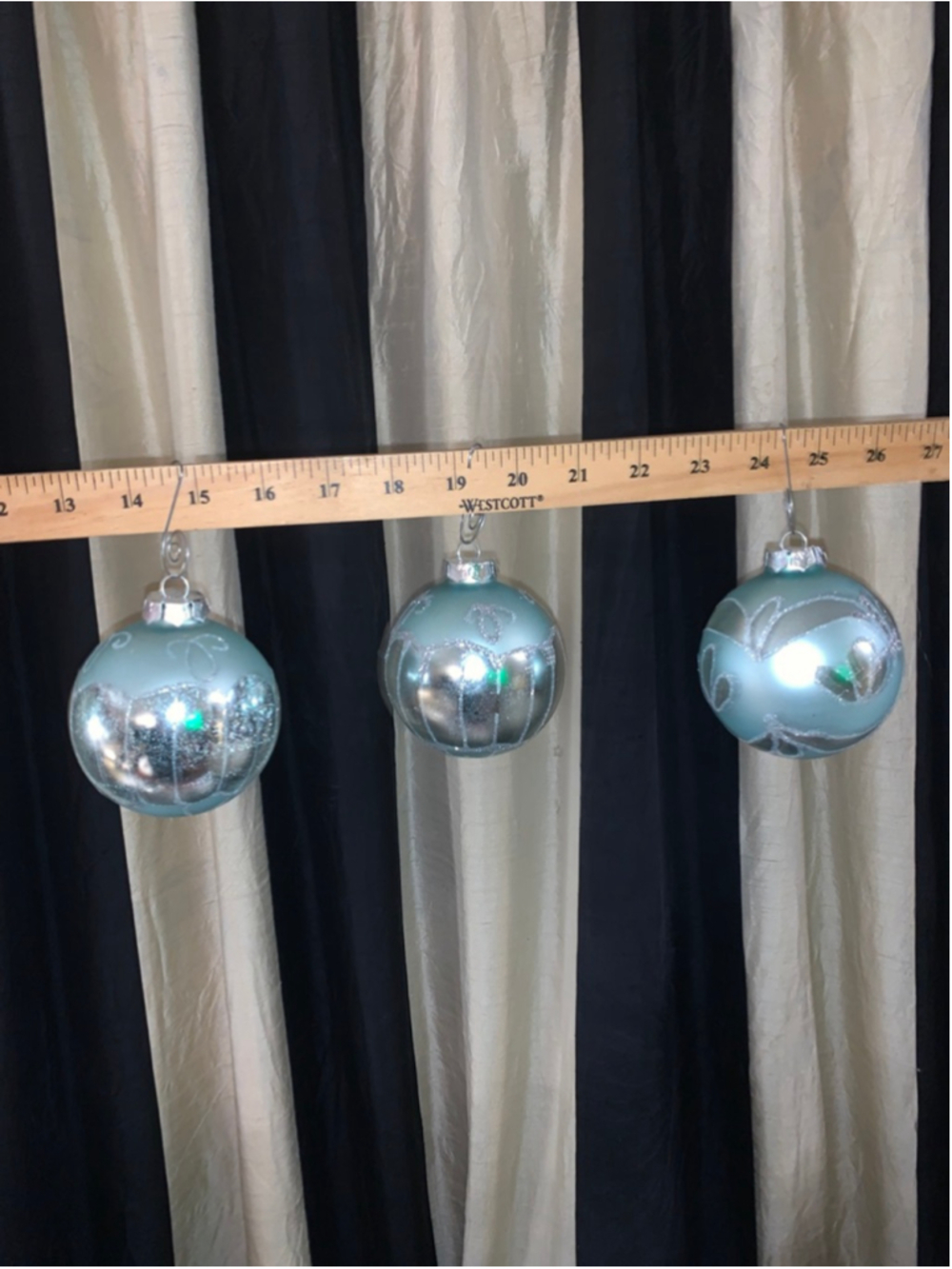 Unbranded Light Blue & Silver Glitter Glass Ornaments Set of 3